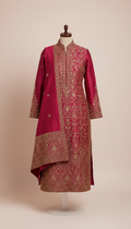 Embroidered Maroon Kurta With Jewel Buttons