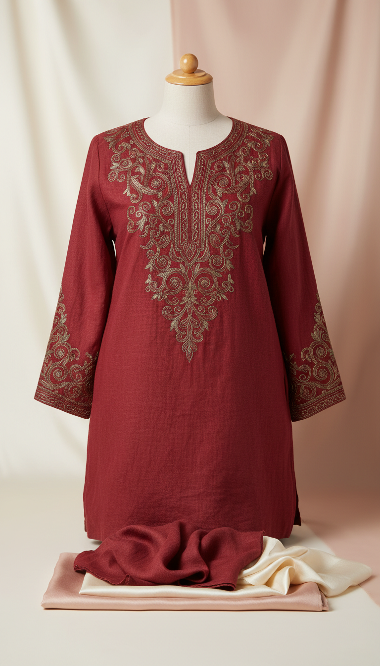 Linen Blend Tunic With Metallic Accents
